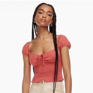 WILFRED Sojourn Smocked Cropped Tie Front Boho Summer Short‎ Sleeve Size M